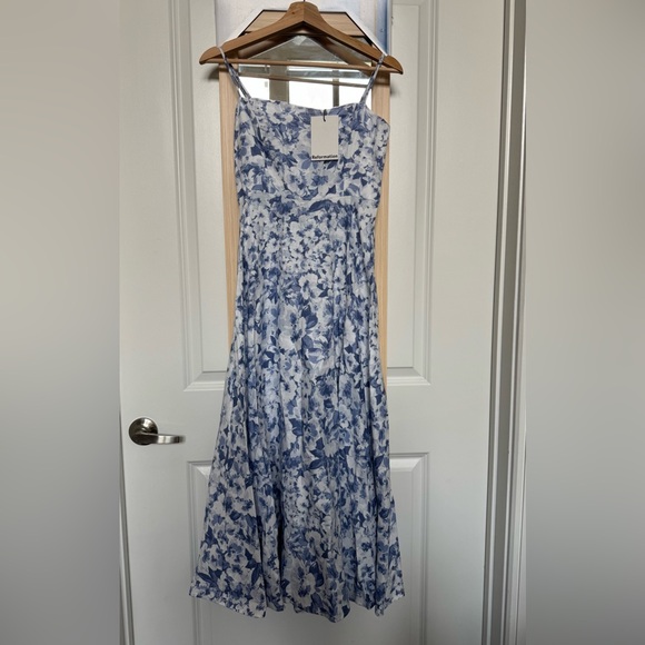 Reformation Monette Linen Dress  Blue Floral Midi Dress - Picture 5 of 7